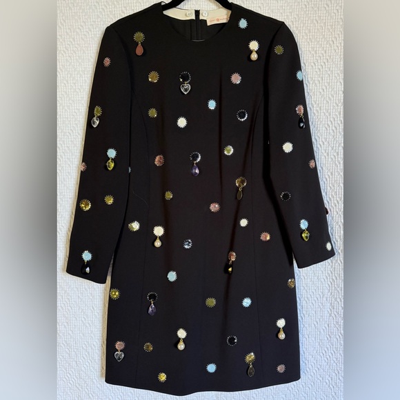 Tory Burch Convertible Jewel-Embroidered Shift Dress Black w/ Removable Collar 4 - Picture 6 of 16